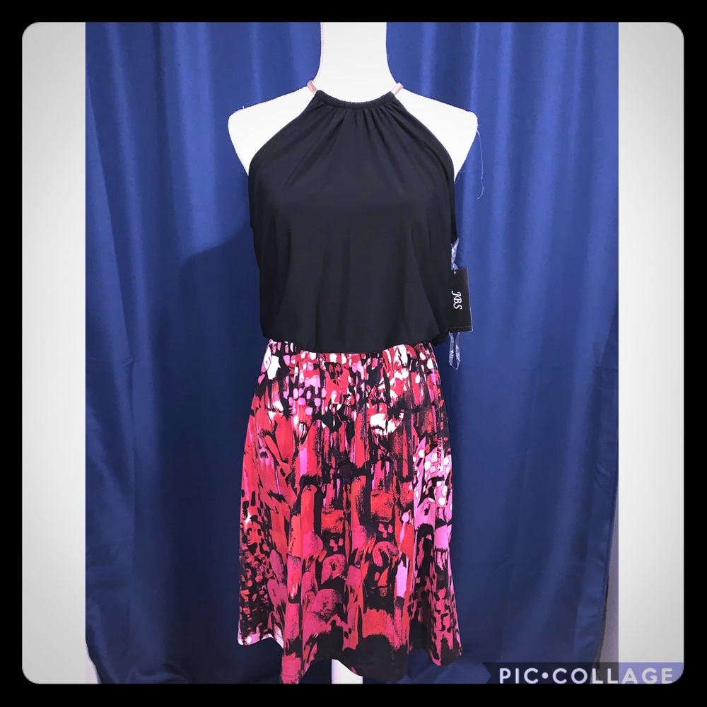 NEW! JBS Black and Floral Dress with Chain Choker